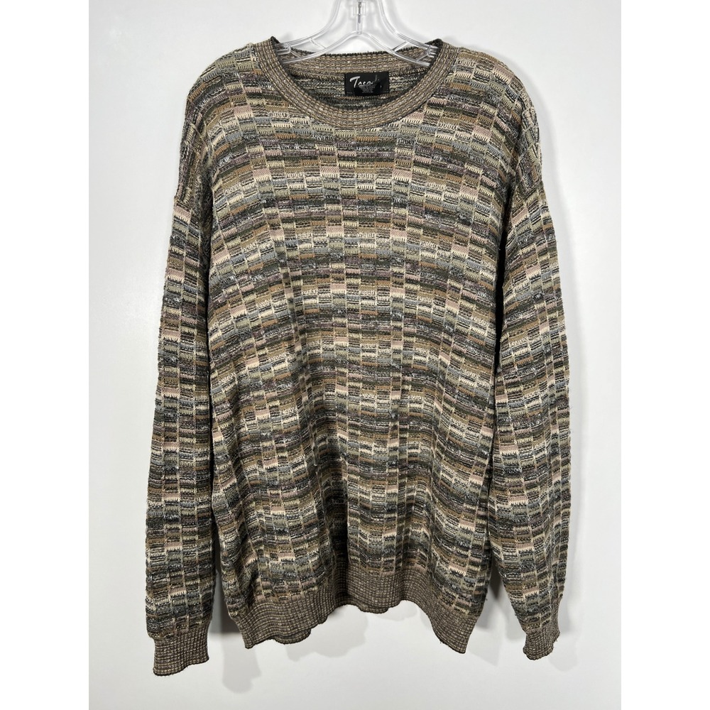 Vintage Tosani Canada Multi Color Textured Knit Crewneck Sweater Coogi Style XL